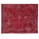 Distressed Vintage Handmade Turkish Rug Over-dyed in Red Color. Woolen Floor Covering