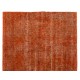 Distressed Vintage Handmade Turkish Rug Over-dyed in Orange Color