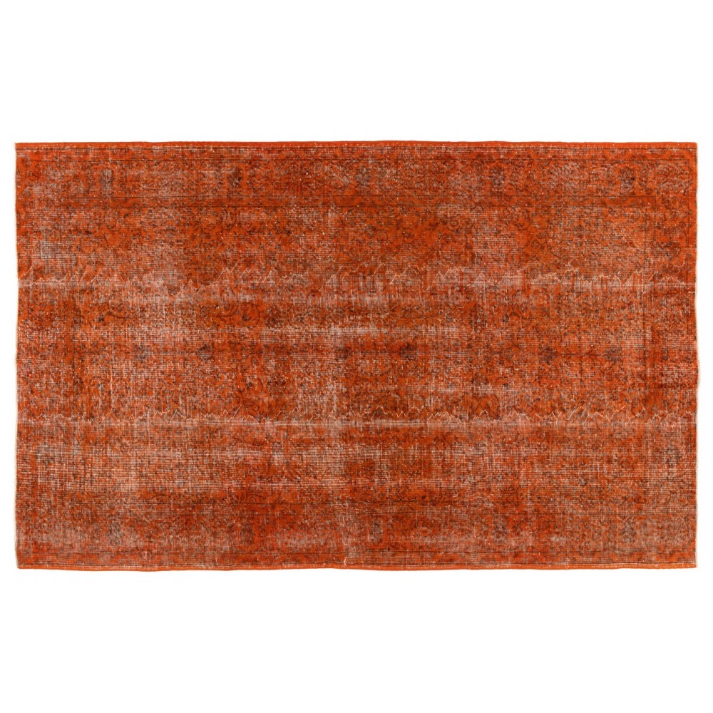 Distressed Vintage Handmade Turkish Rug Over-dyed in Orange Color
