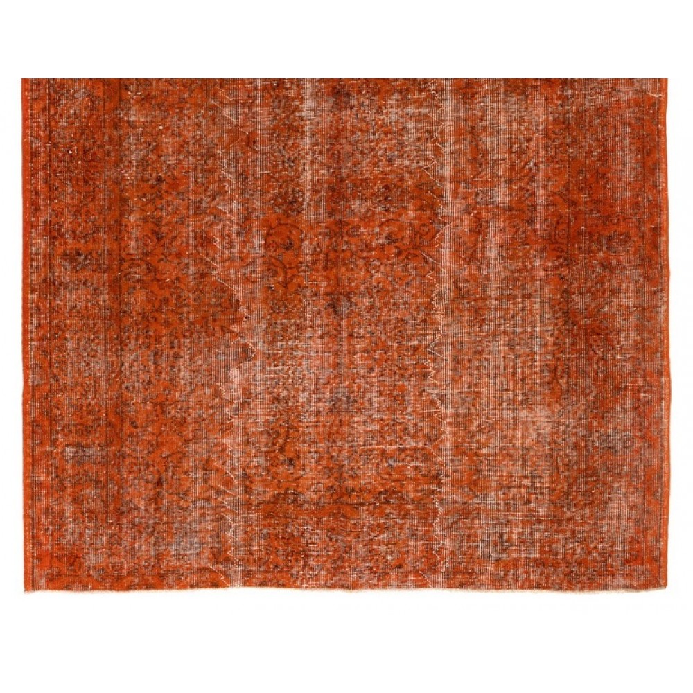 Distressed Vintage Handmade Turkish Rug Over-dyed in Orange Color