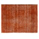 Distressed Vintage Handmade Turkish Rug Over-dyed in Orange Color