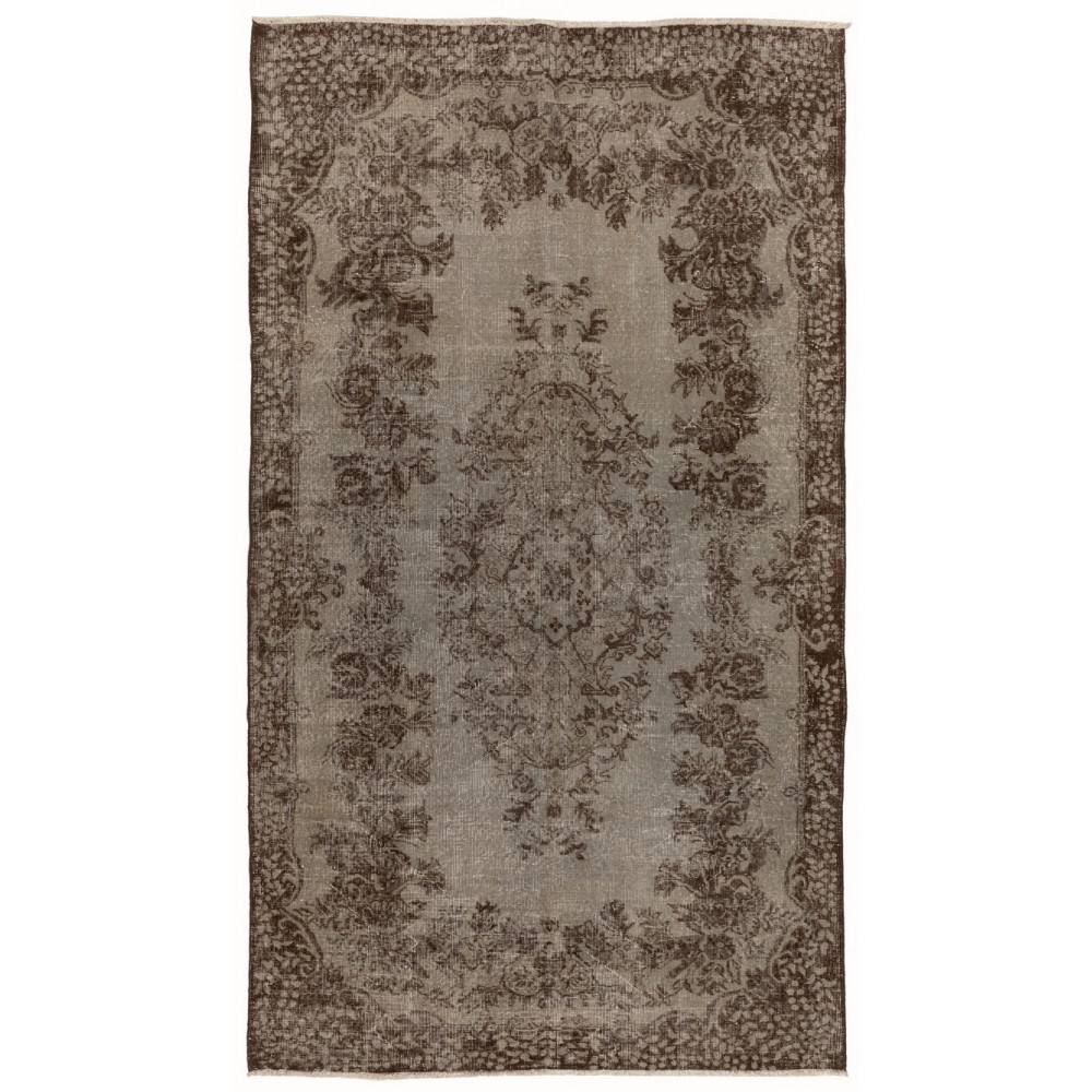 Gray Color Overdyed Handmade Vintage Turkish Rug