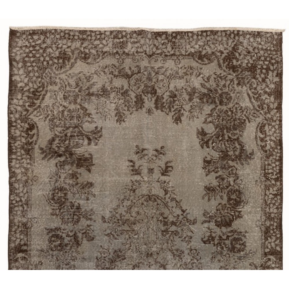 Gray Color Overdyed Handmade Vintage Turkish Rug