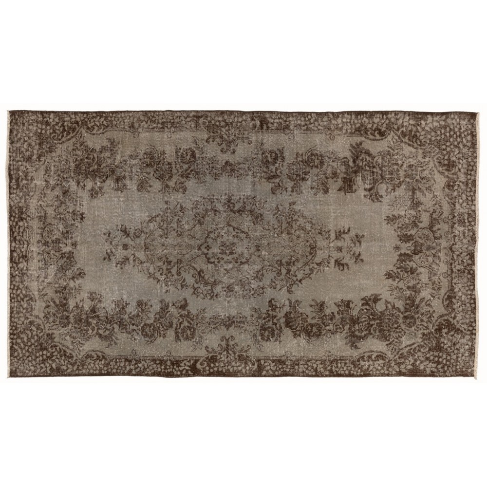 Gray Color Overdyed Handmade Vintage Turkish Rug