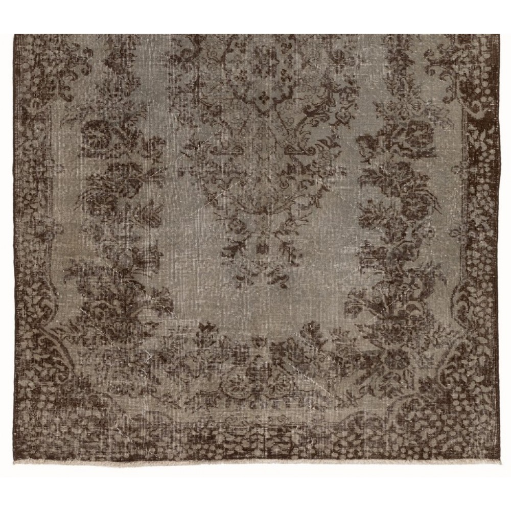 Gray Color Overdyed Handmade Vintage Turkish Rug
