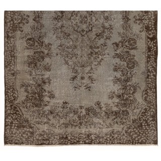 Gray Color Overdyed Handmade Vintage Turkish Rug