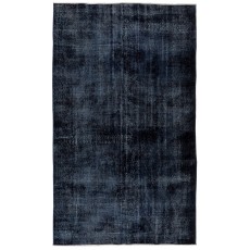 Vintage Distressed Handmade Wool Rug Overdyed in Navy Blue