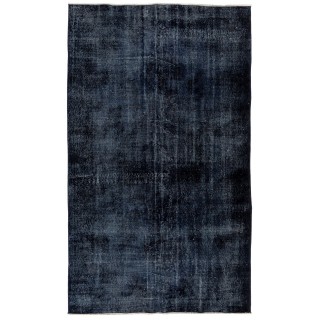 Vintage Distressed Handmade Wool Rug Overdyed in Navy Blue
