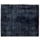 Vintage Minimalist Distressed Handmade Wool Rug Overdyed in Navy Blue