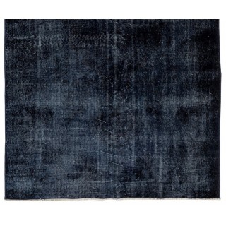 Vintage Distressed Handmade Wool Rug Overdyed in Navy Blue