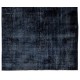 Vintage Minimalist Distressed Handmade Wool Rug Overdyed in Navy Blue