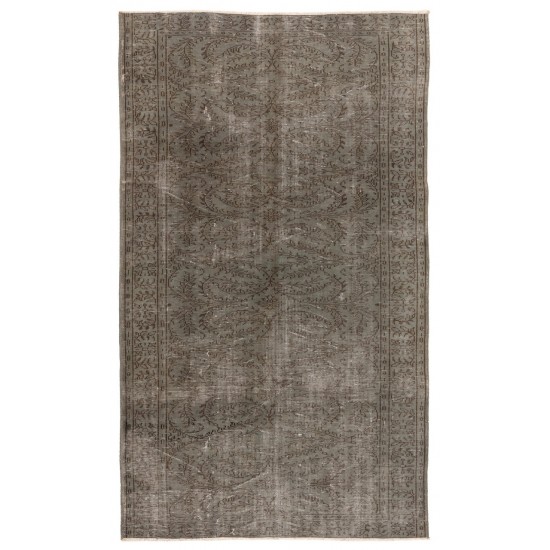 Gray Modern Handmade Turkish Rug, Vintage Wool Carpet for Bedroom, Living Room & Kitchen Decor