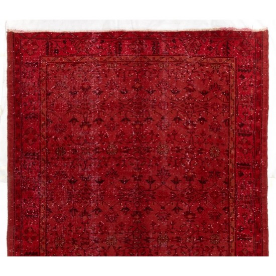 Vintage Handmade Turkish Rug Over-dyed in Red Color