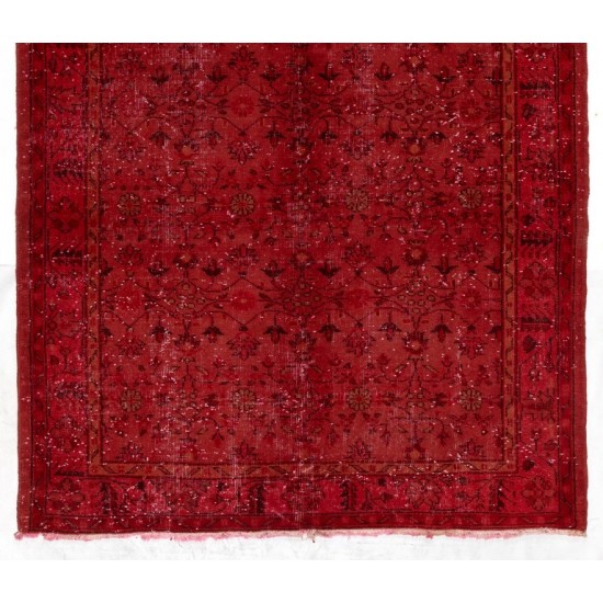 Vintage Handmade Turkish Rug Over-dyed in Red Color