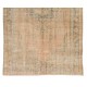 Distressed Hand-Knotted Vintage Wool Oushak Rug in Orange, Green