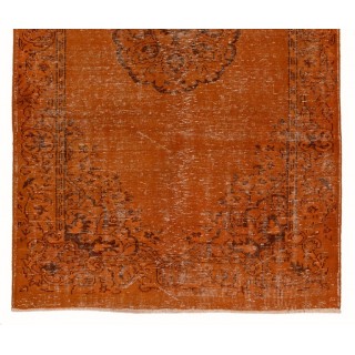 Vintage Handmade Turkish Rug Over-dyed in Orange Color. Woolen Floor Covering