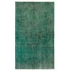 Handmade Vintage Rug Over-Dyed Teal Color. Wool Carpet for Modern Interiors