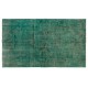 Handmade Vintage Rug Over-Dyed Teal Color. Wool Carpet for Modern Interiors