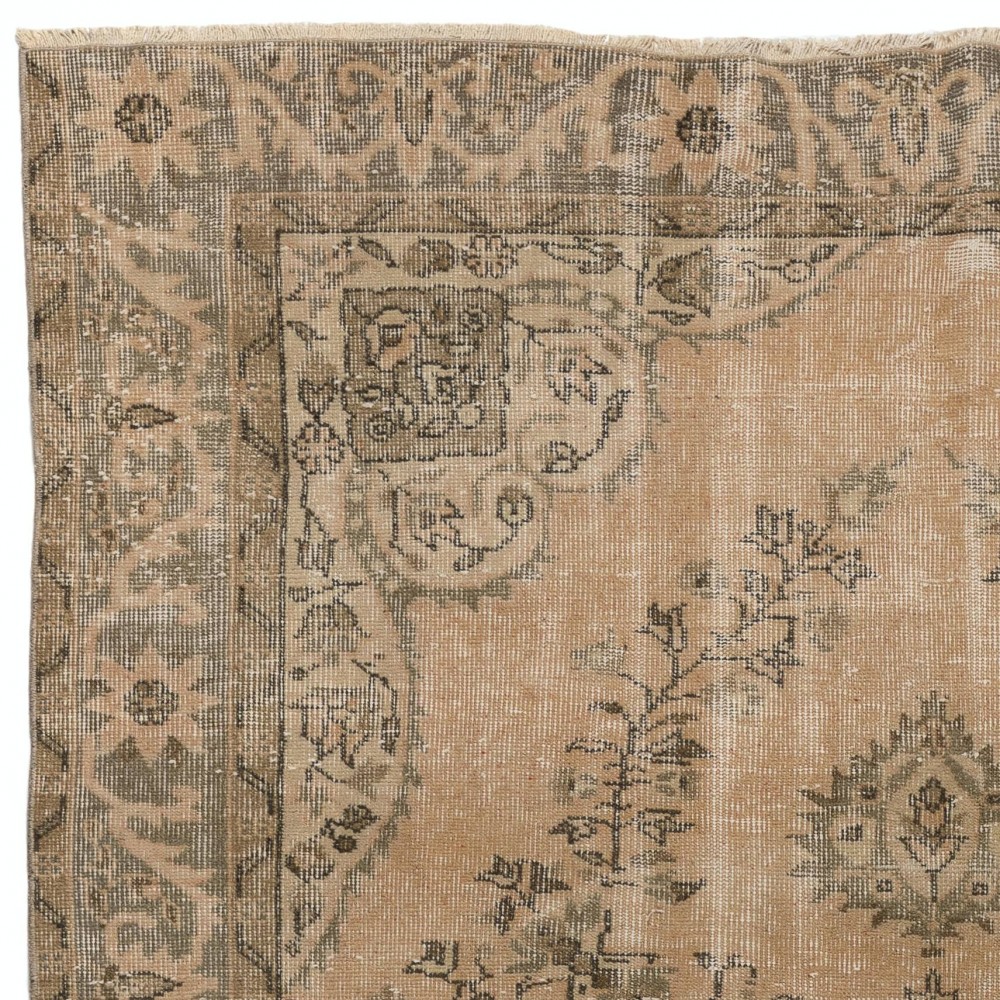 Vintage Distressed Handmade Turkish Oushak Wool Area Rug in Golden Sand