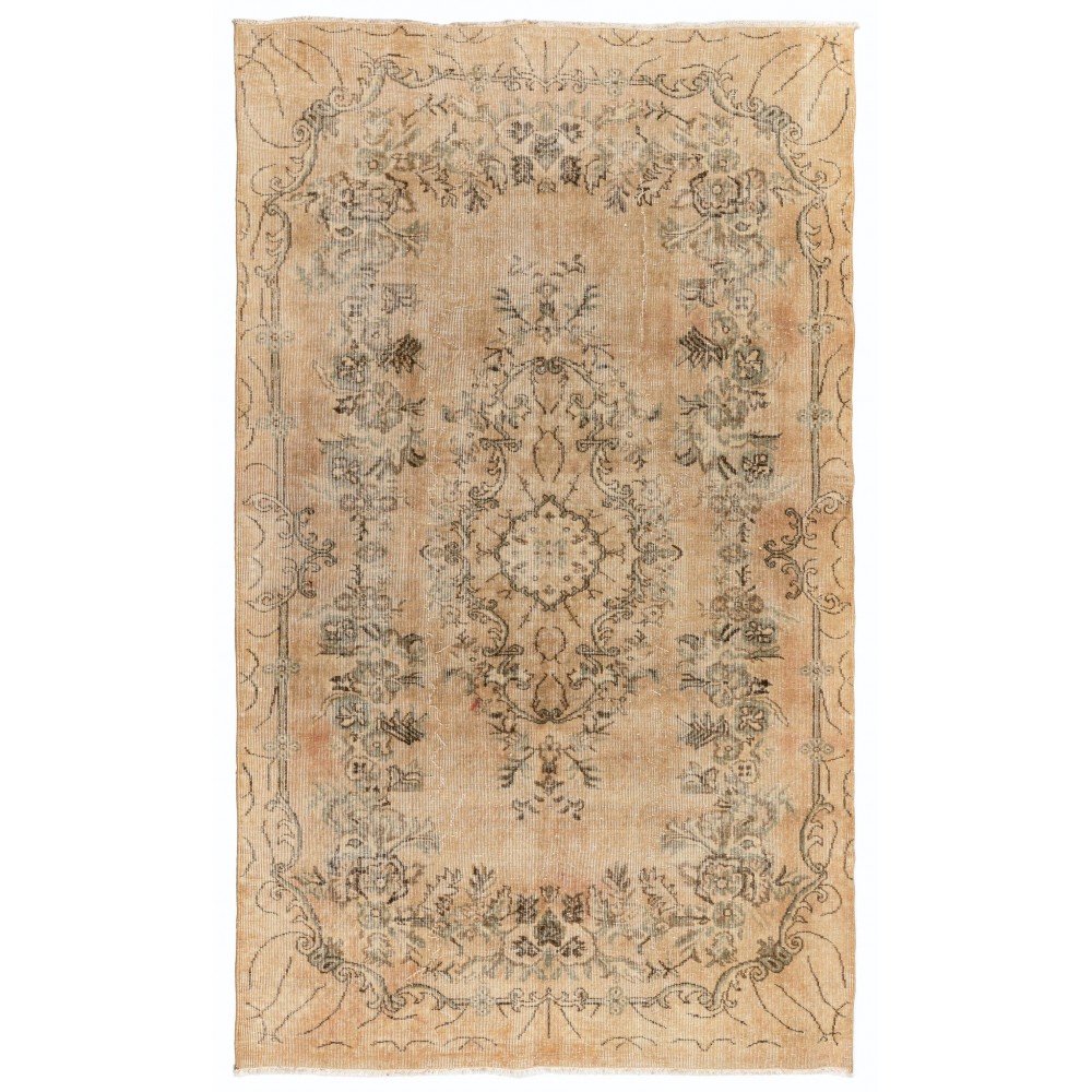 Midcentury Hand-Knotted Anatolian Oushak Rug in Neutral Colors