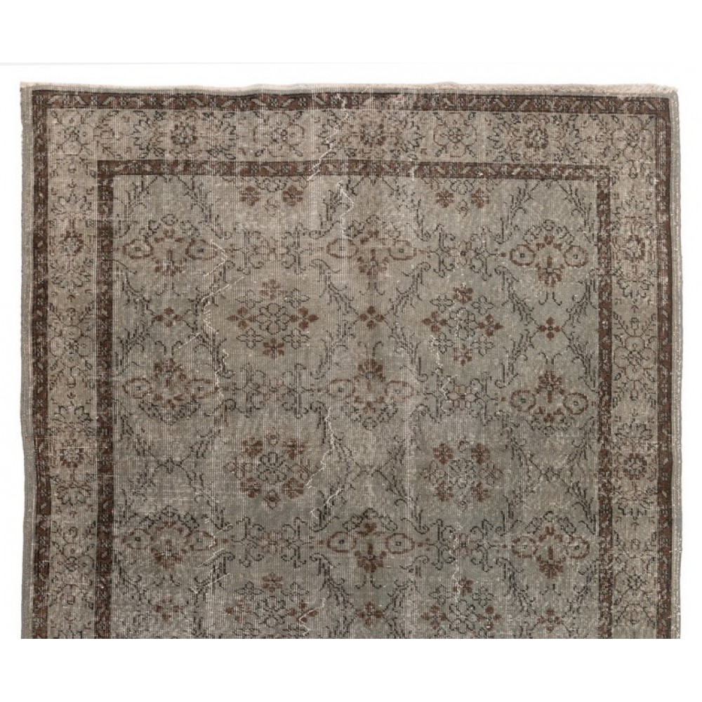 Handmade Upcycled Turkish Rug Over-Dyed in Gray for Modern Interiors