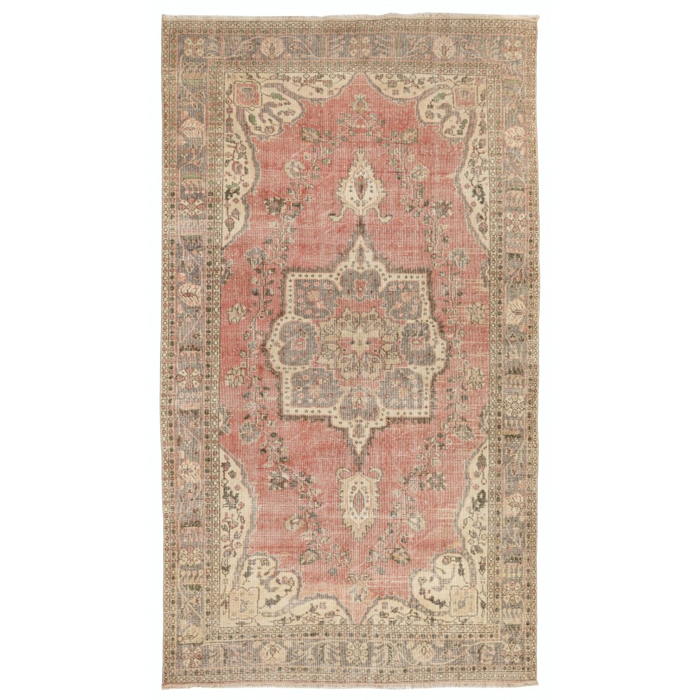 Hand-knotted Vintage Turkish Area Rug with Medallion Design