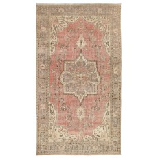 Vintage Handmade Turkish Oushak Wool Area Rug in Terracotta & Beige with Medallion Design