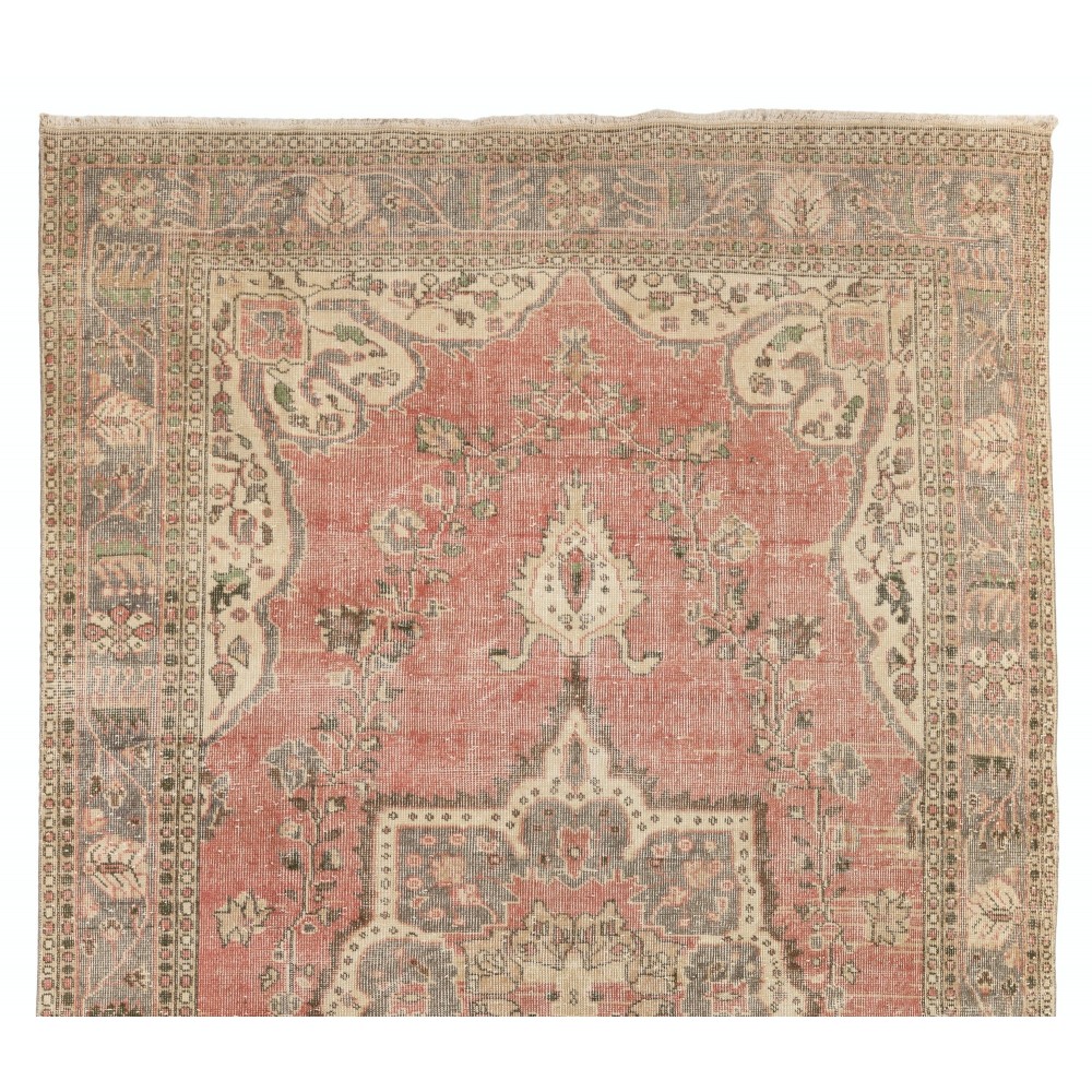 Vintage Handmade Turkish Oushak Wool Area Rug in Terracotta & Beige with Medallion Design Vintage Handmade Turkish Oushak Wool Area Rug in Terracotta & Beige with Medallion Design