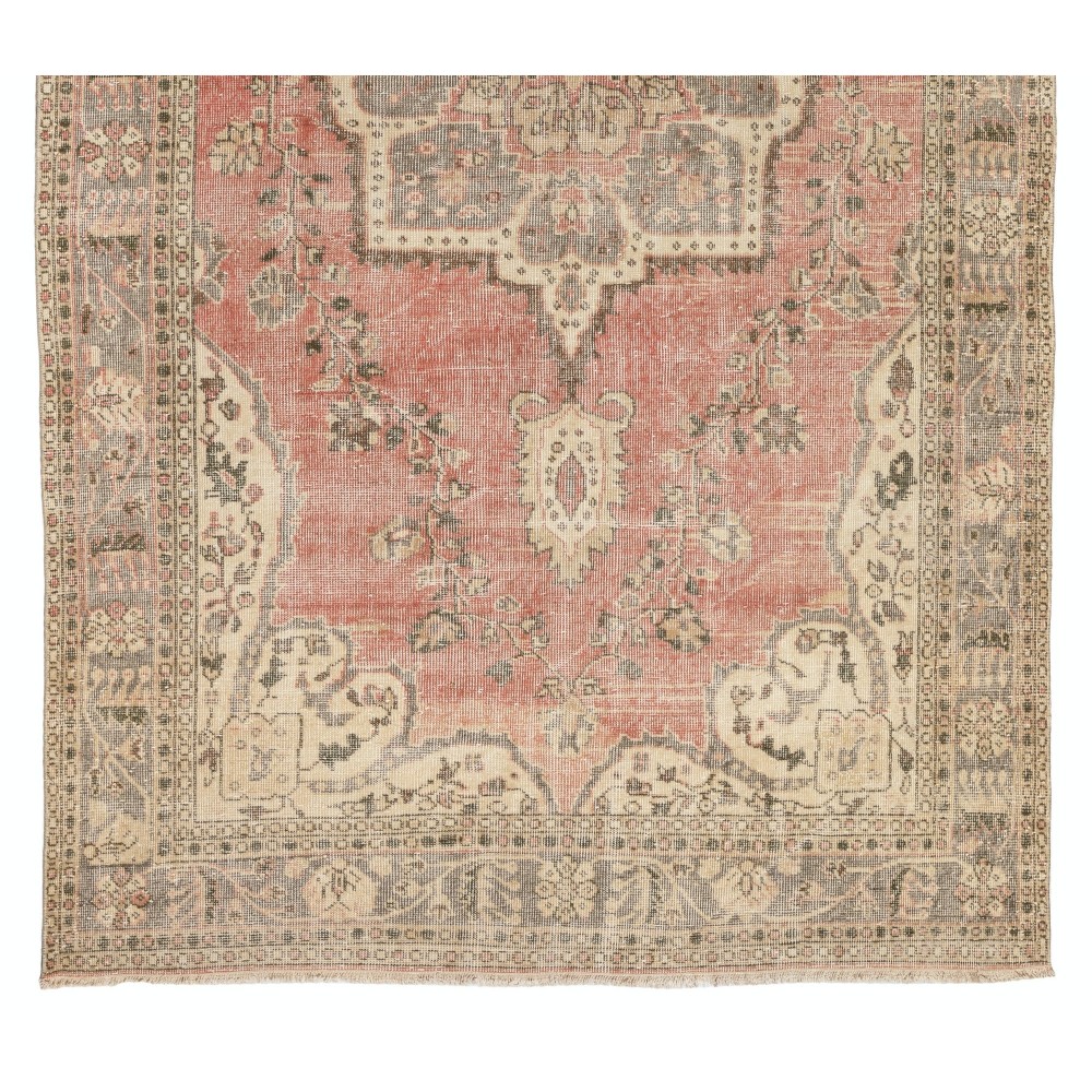 Vintage Handmade Turkish Oushak Wool Area Rug in Terracotta & Beige with Medallion Design Vintage Handmade Turkish Oushak Wool Area Rug in Terracotta & Beige with Medallion Design