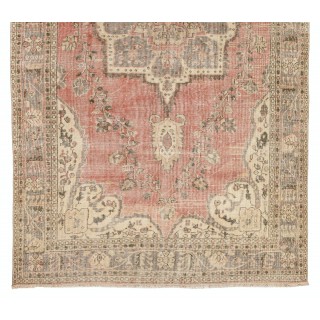 Vintage Handmade Turkish Oushak Wool Area Rug in Terracotta & Beige with Medallion Design Vintage Handmade Turkish Oushak Wool Area Rug in Terracotta & Beige with Medallion Design