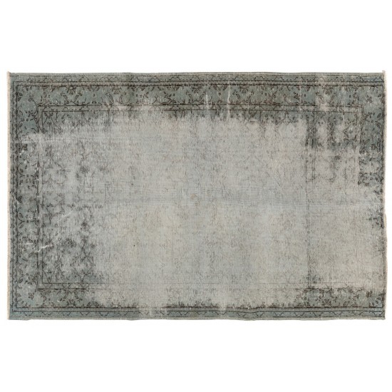 Distressed Vintage Rug Re-Dyed in Light Blue Color for Modern Interiors, Hand-Knotted in Turkey