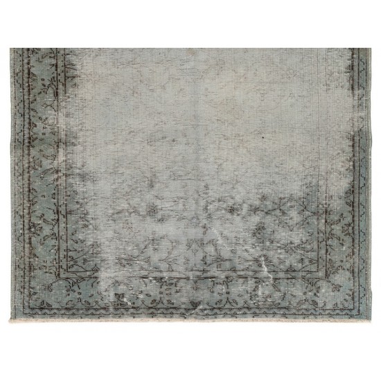 Distressed Vintage Rug Re-Dyed in Light Blue Color for Modern Interiors, Hand-Knotted in Turkey
