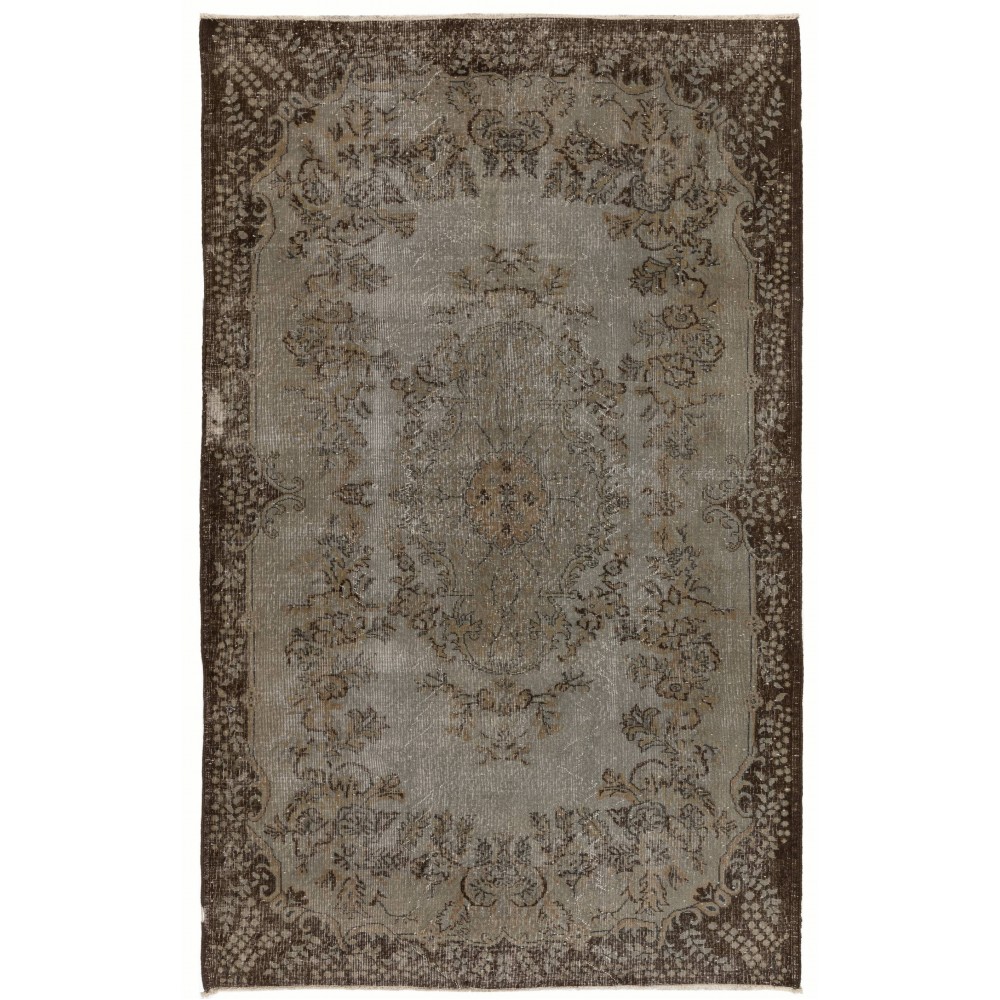 Gray Color Overdyed Handmade Vintage Turkish Rug, distressed look