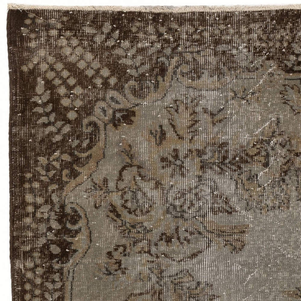 Gray Color Overdyed Handmade Vintage Turkish Rug, distressed look