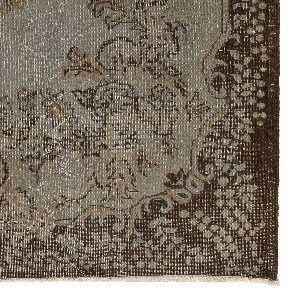 Gray Color Overdyed Handmade Vintage Turkish Rug, distressed look