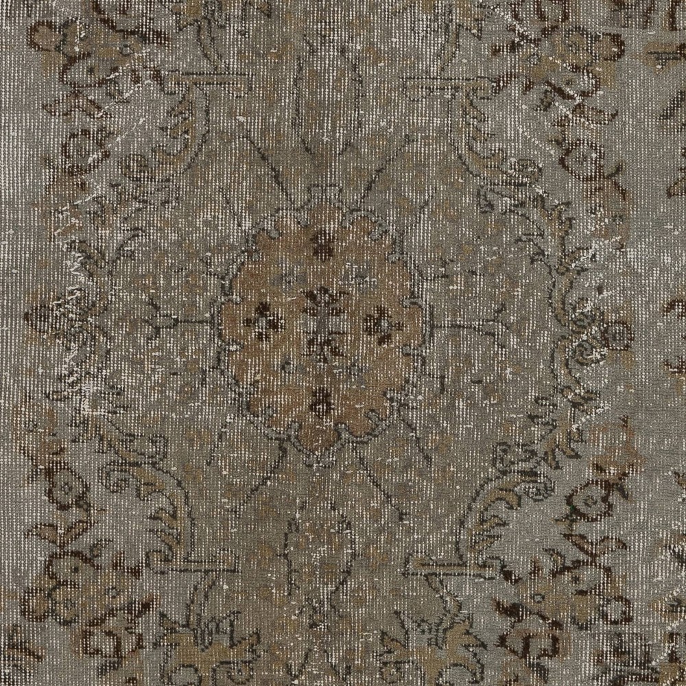 Gray Color Overdyed Handmade Vintage Turkish Rug, distressed look