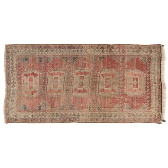 Hand-Knotted Vintage Central Anatolian Village Runner Rug, 100% Wool