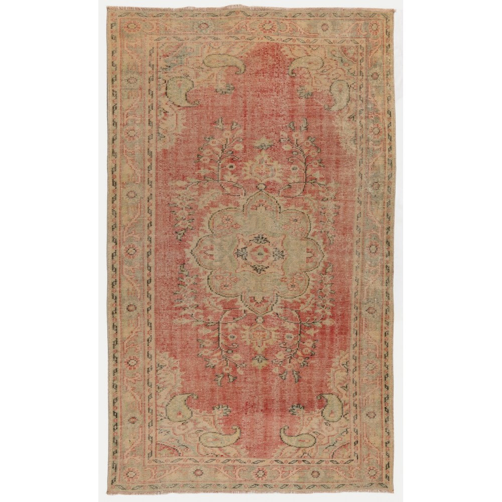 One-of-a-Kind Vintage Hand-knotted Turkish Area Rug in Warm Red and Gold