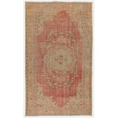 One-of-a-Kind Vintage Hand-knotted Turkish Area Rug in Warm Red and Gold