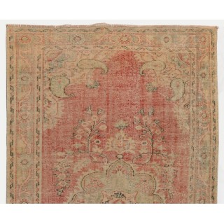 One-of-a-Kind Vintage Hand-knotted Turkish Area Rug in Warm Red and Gold