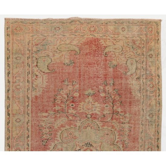 One-of-a-Kind Vintage Hand-knotted Turkish Area Rug in Warm Red and Gold