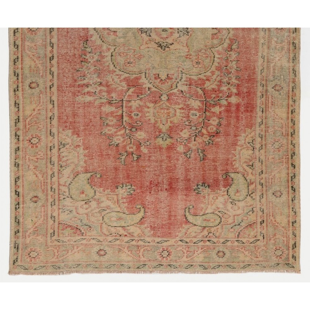 One-of-a-Kind Vintage Hand-knotted Turkish Area Rug in Warm Red and Gold