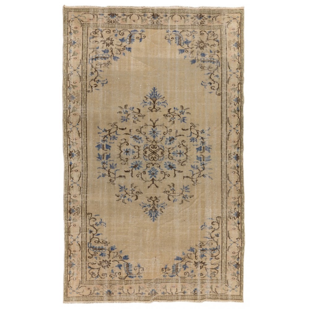 Hand-knotted Vintage Wool Turkish Area Rug in Neutral Colors