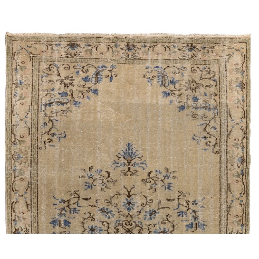 Hand-knotted Vintage Wool Turkish Area Rug in Neutral Colors
