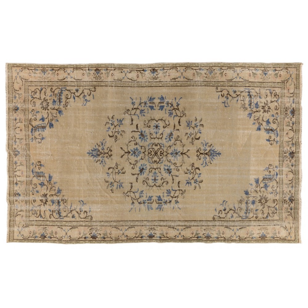 Hand-knotted Vintage Wool Turkish Area Rug in Neutral Colors
