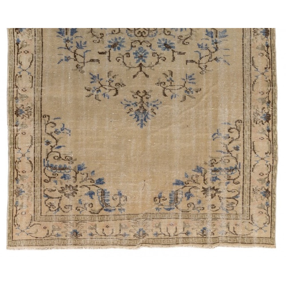 Hand-knotted Vintage Wool Turkish Area Rug in Neutral Colors