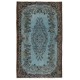 Denim Blue Re-Dyed Handmade Turkish Rug. Vintage Baroque Design Carpet