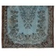 Denim Blue Re-Dyed Handmade Turkish Rug. Vintage Baroque Design Carpet