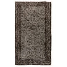 Vintage Floral Motif Handmade Turkish Area Rug Over-dyed in Bluish Gray for Contemporary Home & Office