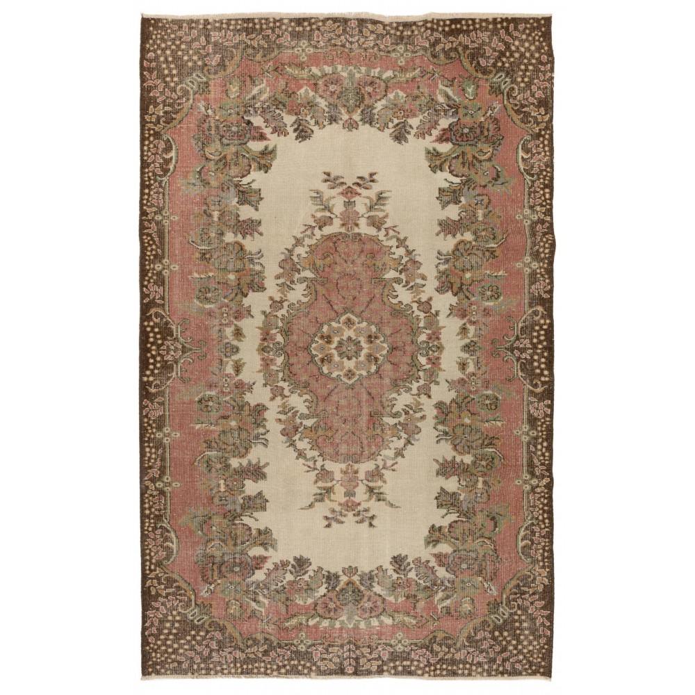 Authentic Vintage Hand-Knotted Turkish Area Rug with Baroque Design